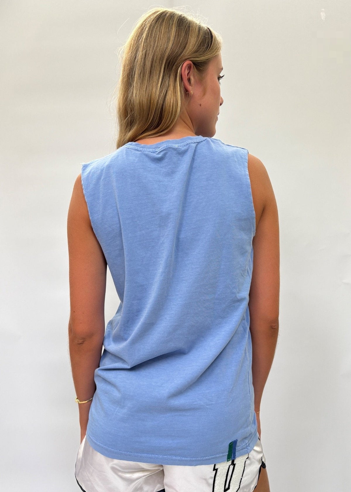 028. Blue Tank With Tape Appliqué