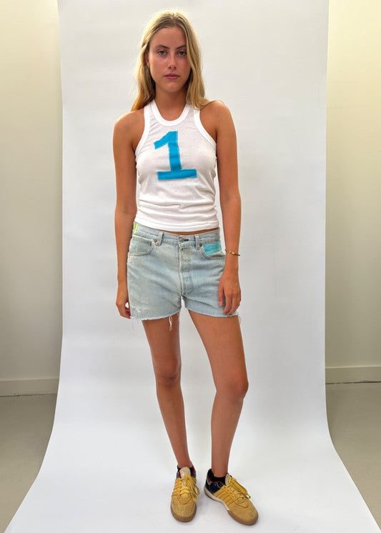034. Levi's Cut Offs Blue Tape