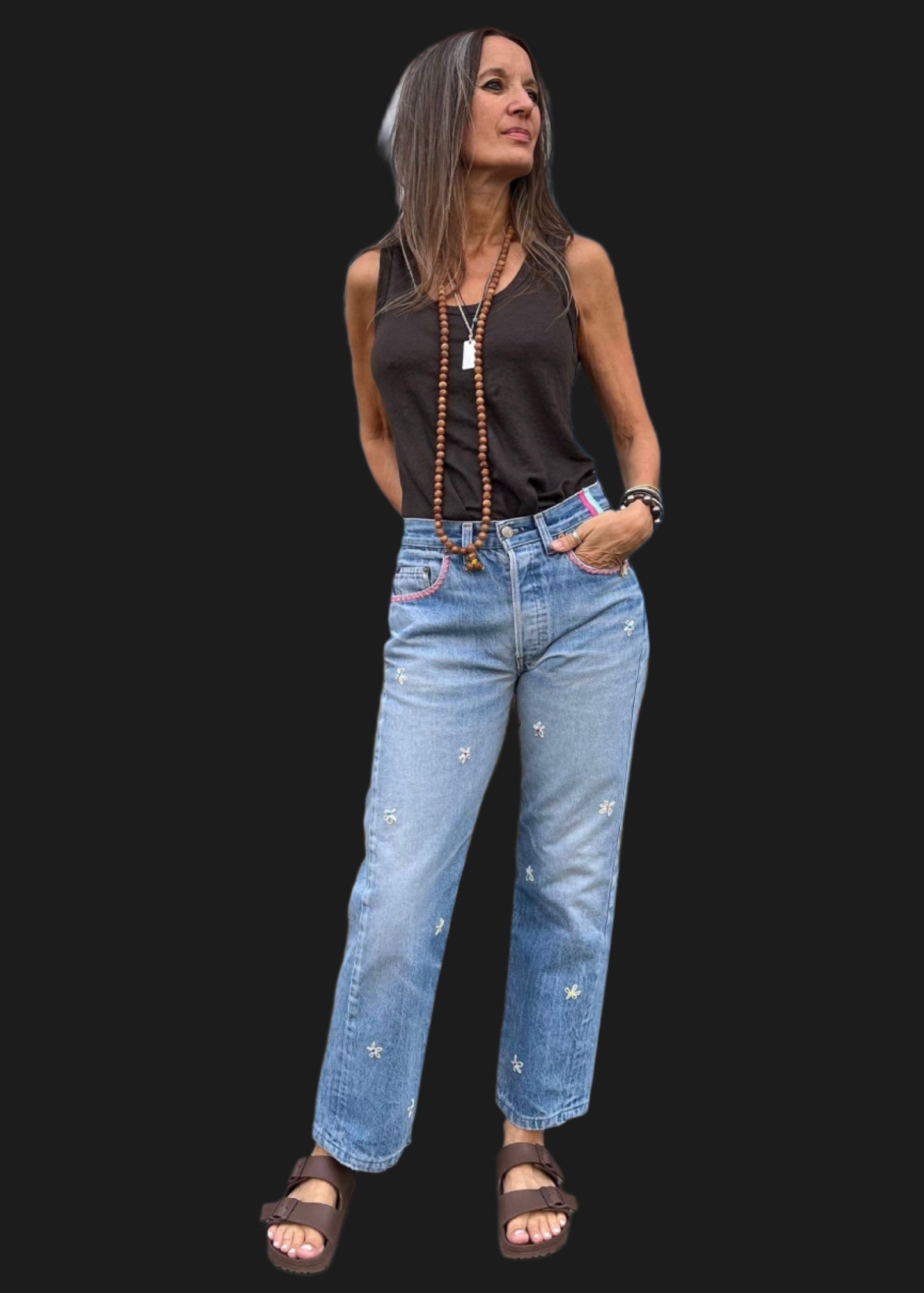 Daisy Embroidered Levi's