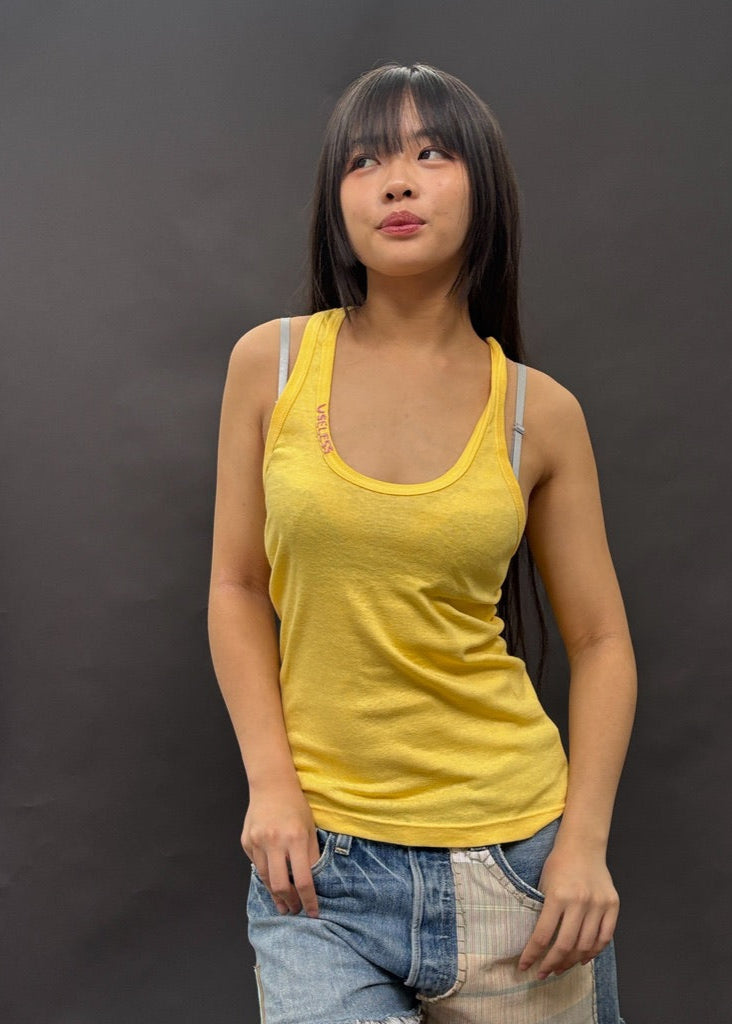 Yellow Racer Back Tank with Colour Embroidery