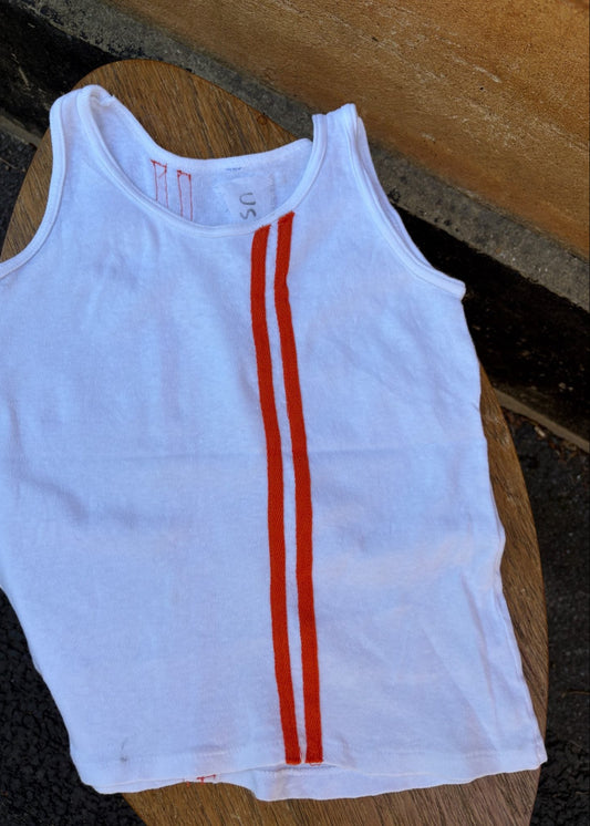 035. White Tank With Orange Stripes