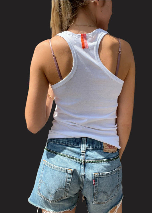 70s White Tank with Hand Embroidered Motif