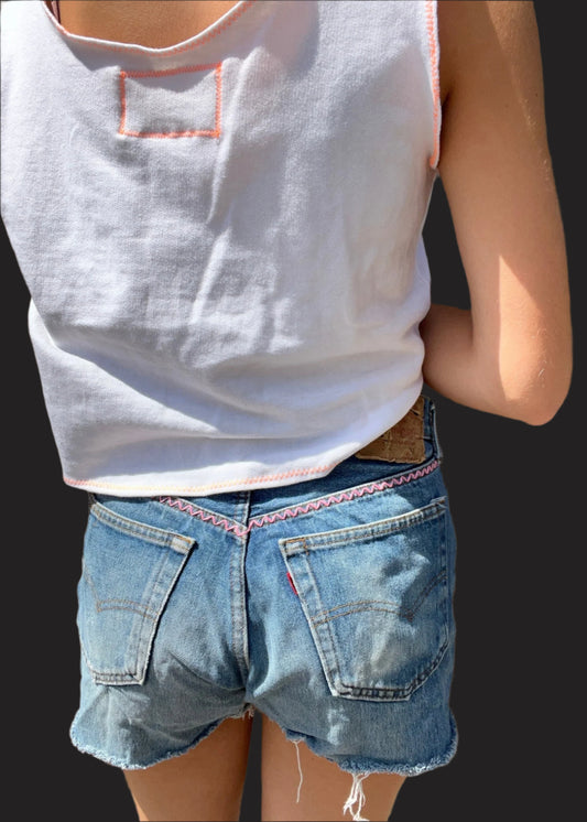 White T Shirt with Neon Zig Zag Stitch