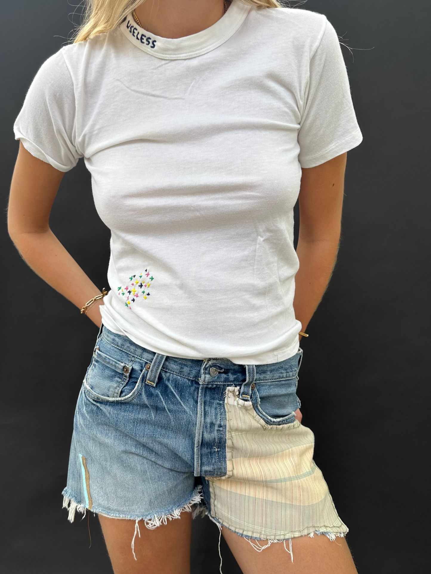 White Star Embroidery T Shirt