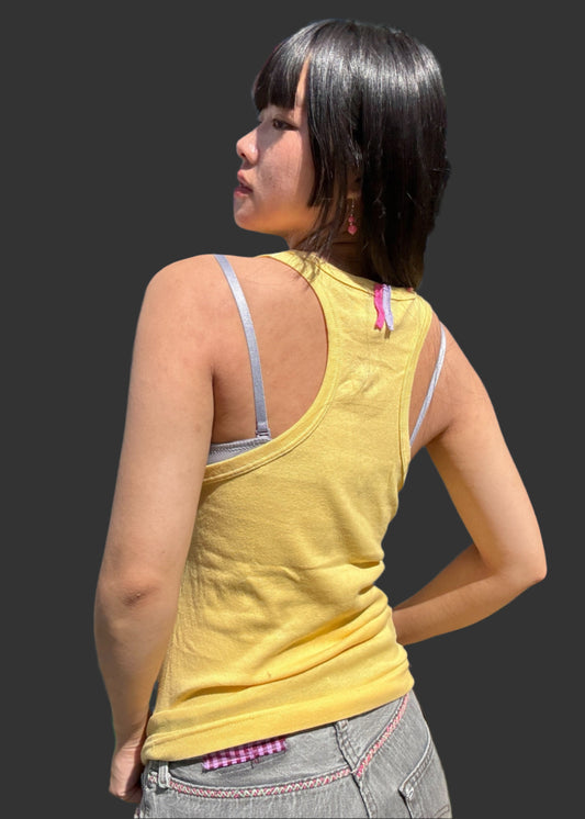 Yellow Racer Back Tank + Floral Embroidery