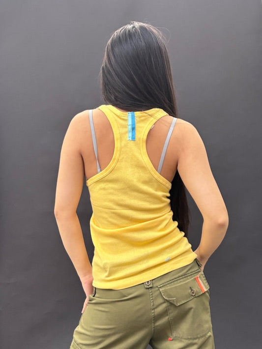 Yellow Racer Back Tank with Colour Embroidery