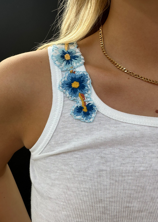 Flower Appliqué White Vest