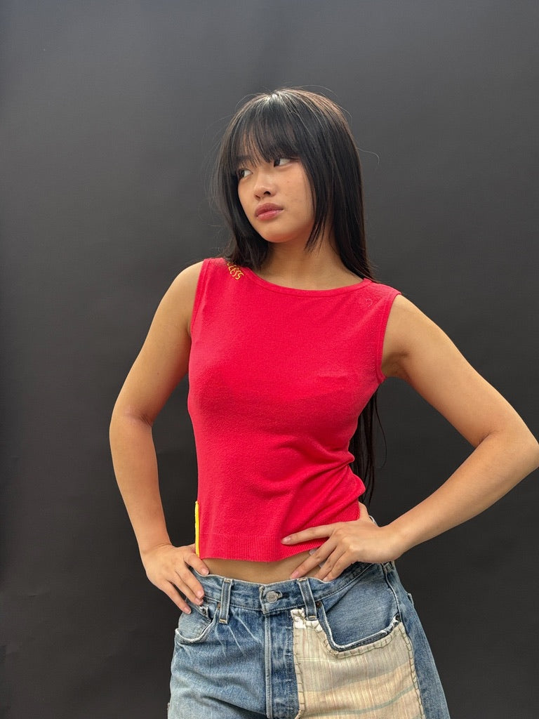 Fuchsia Knit Embroidered Tank