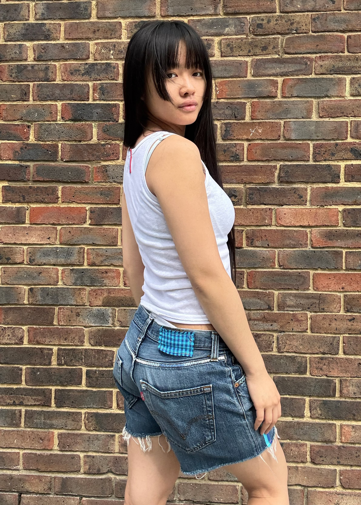 Zig Zag Levi's Cut Offs Blue Gingham Patch