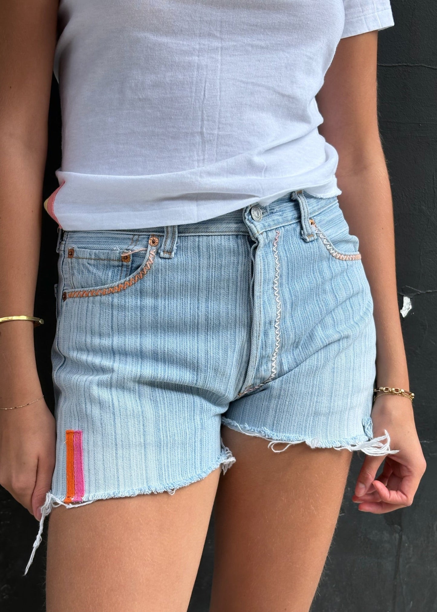 Levi's Stripe Cut-Offs with Orange and Pink Tabs