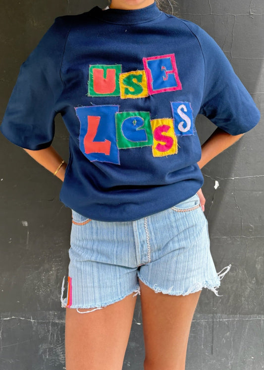 Appliquéd Blue Short Sleeve Sweat