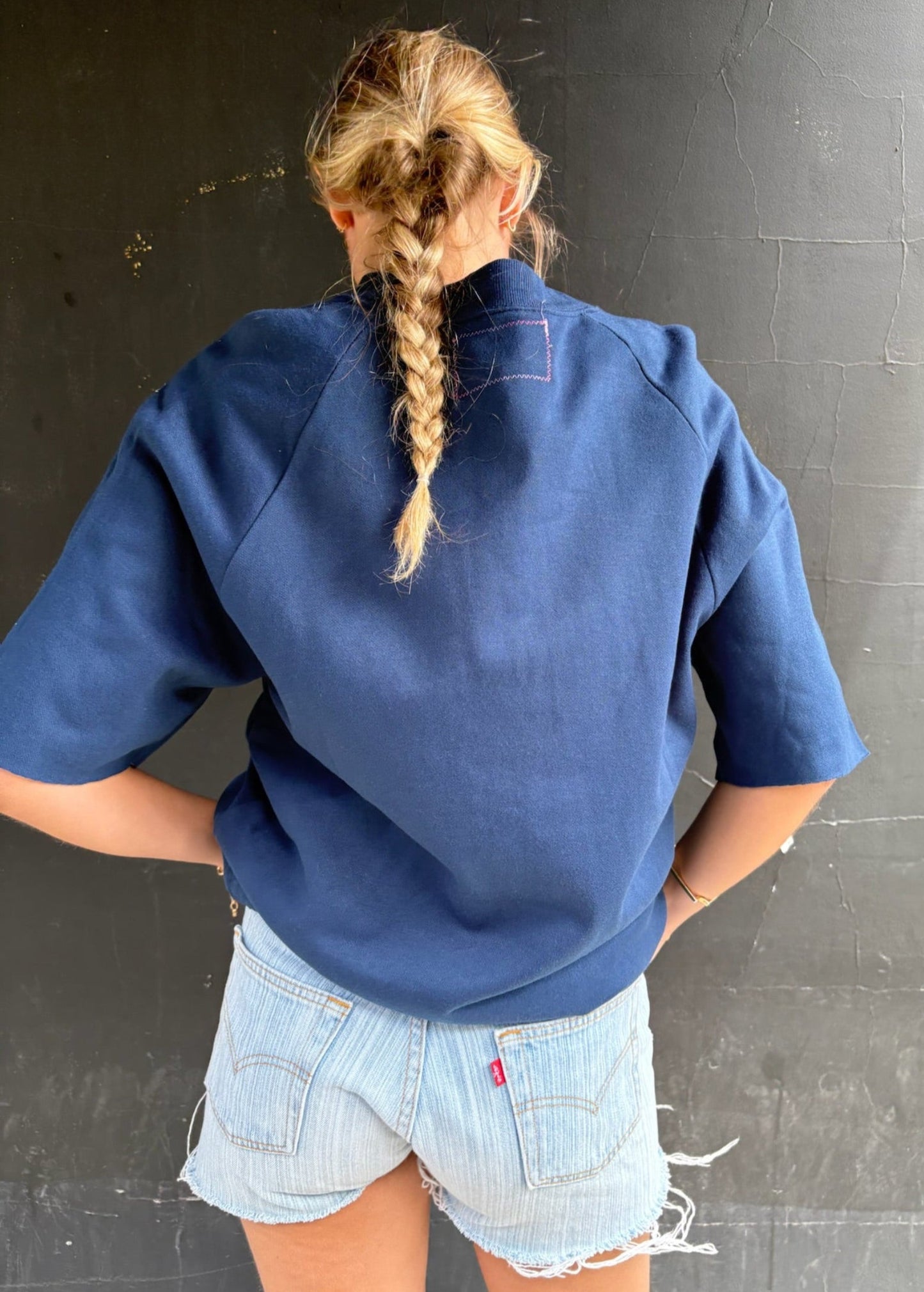 Appliquéd Blue Short Sleeve Sweat