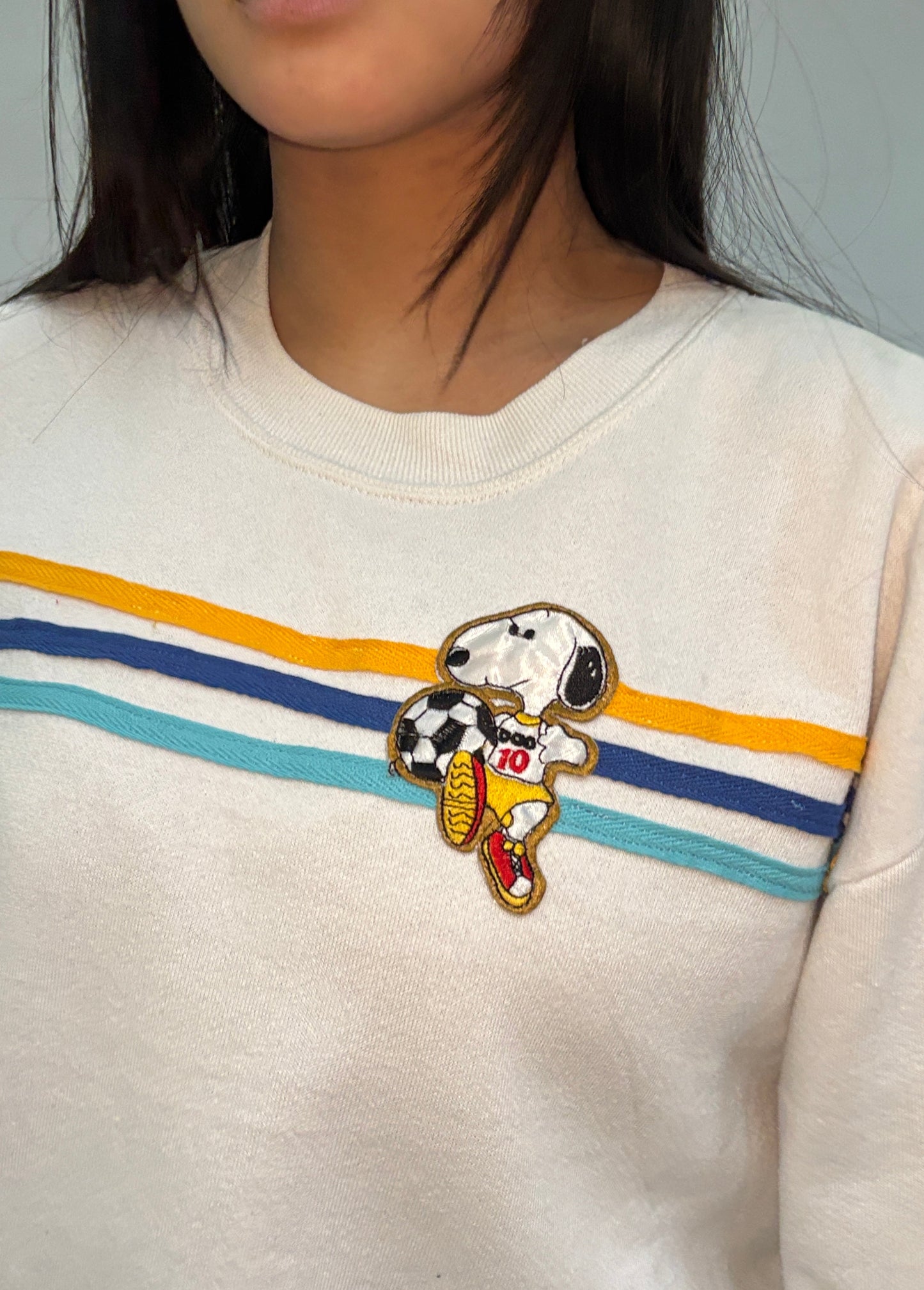 White Stripe Snoopy Patch Sweatshirt