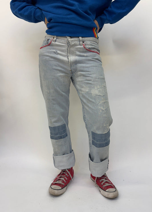 Pale Blue Patched Vintage Levis