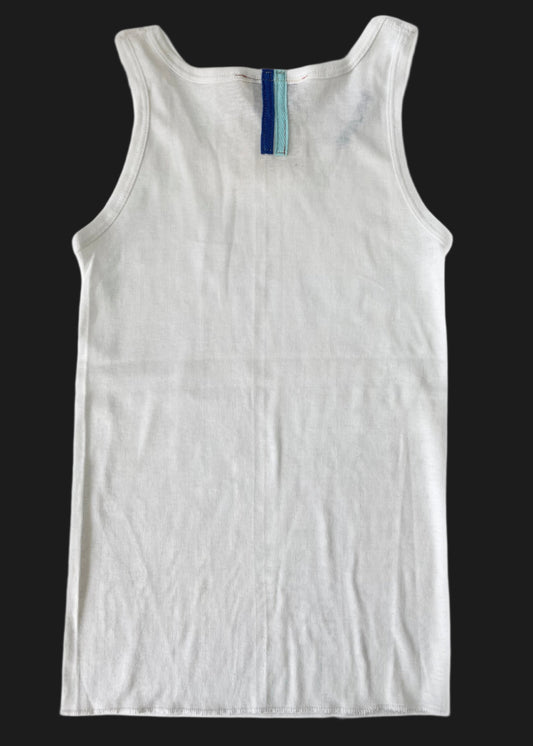 White Tank With Navy Stitch Logo
