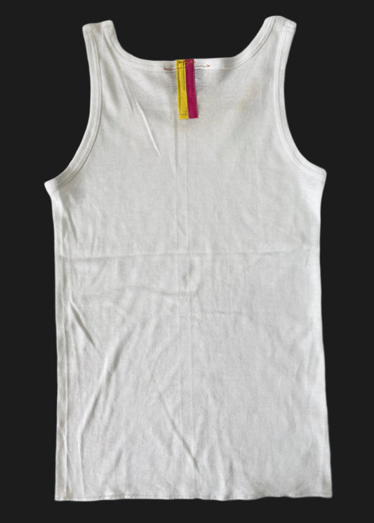 White Tank With Yellow Stitch Logo