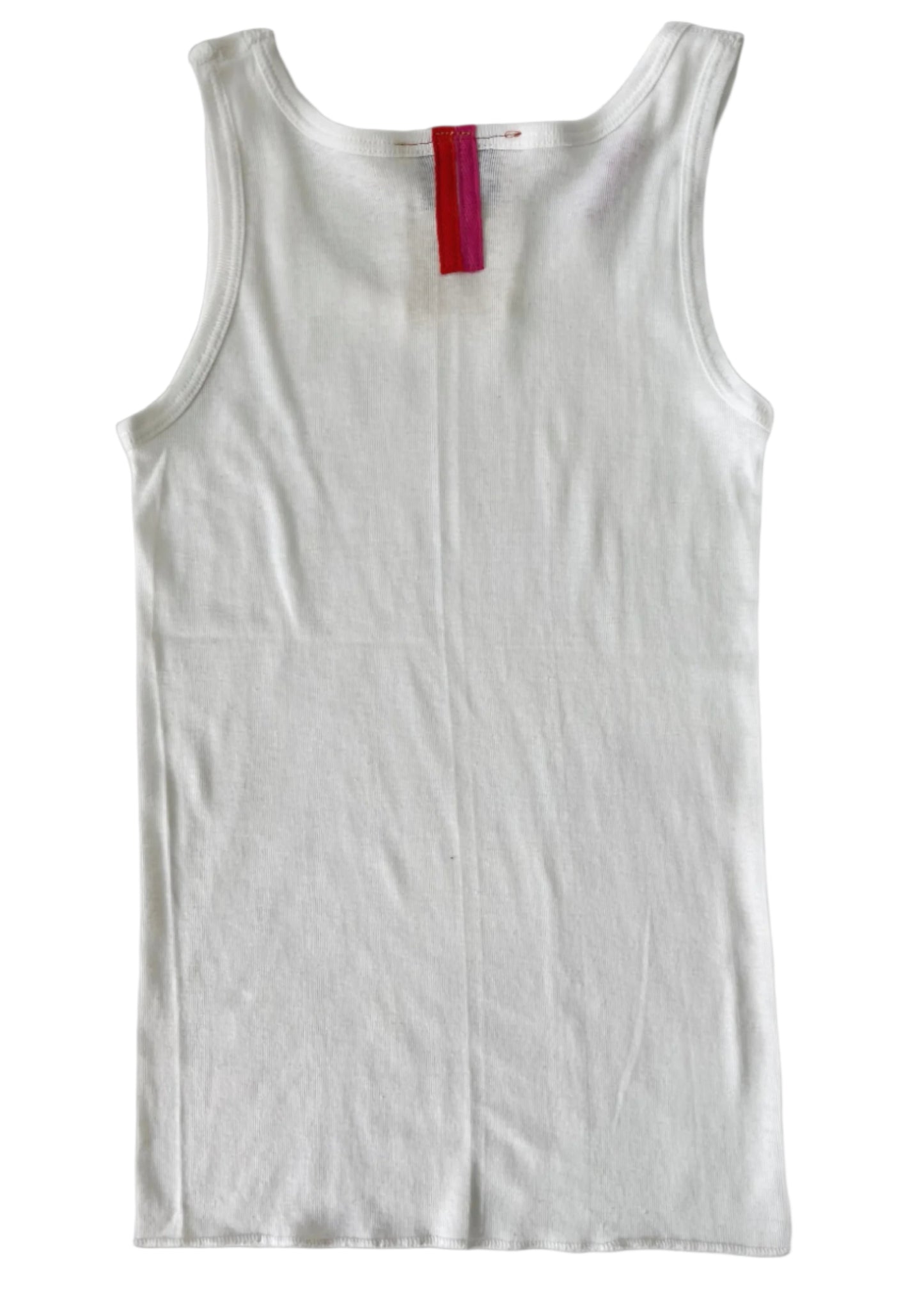 White Tank With Pink Stitch Logo