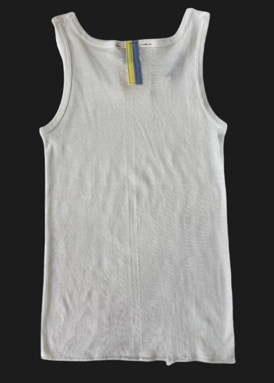 White Tank With Blue Stitch Logo