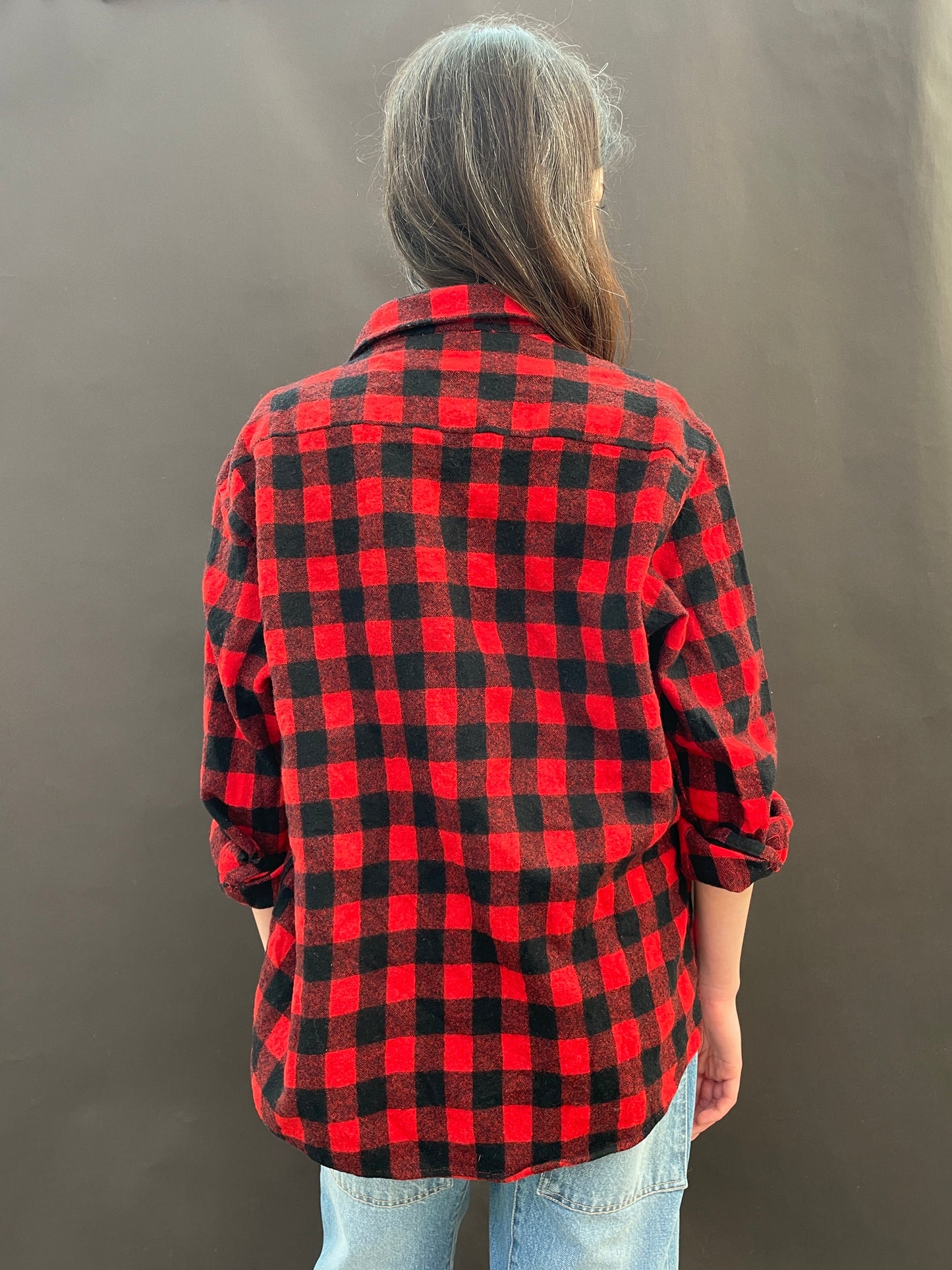 Red and Black Patched Plaid Shirt