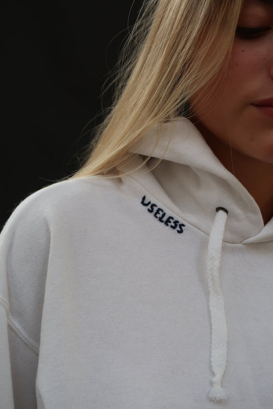 White Hoodie with Embroidery