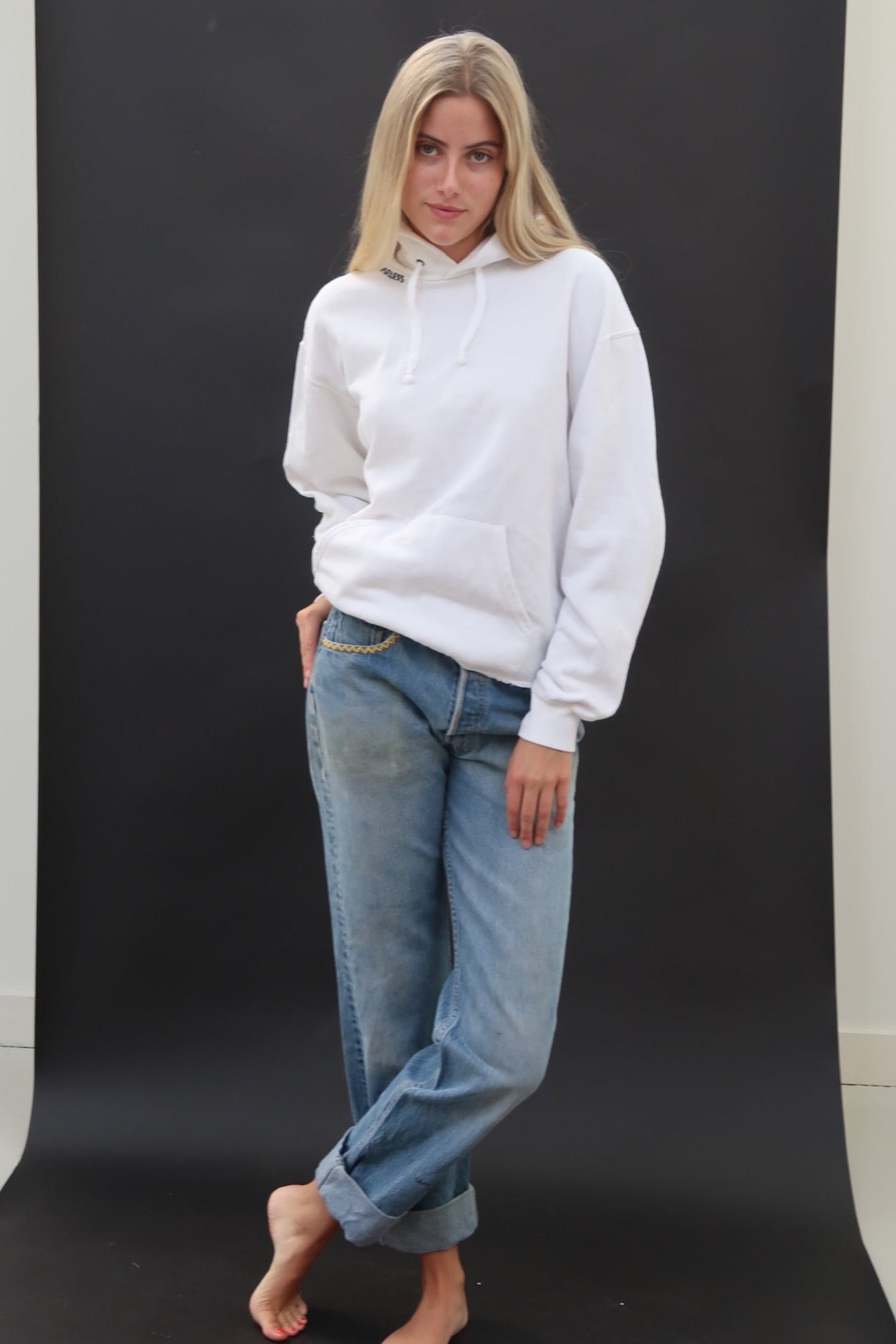 White Hoodie with Embroidery
