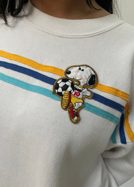 White Stripe Snoopy Patch Sweatshirt