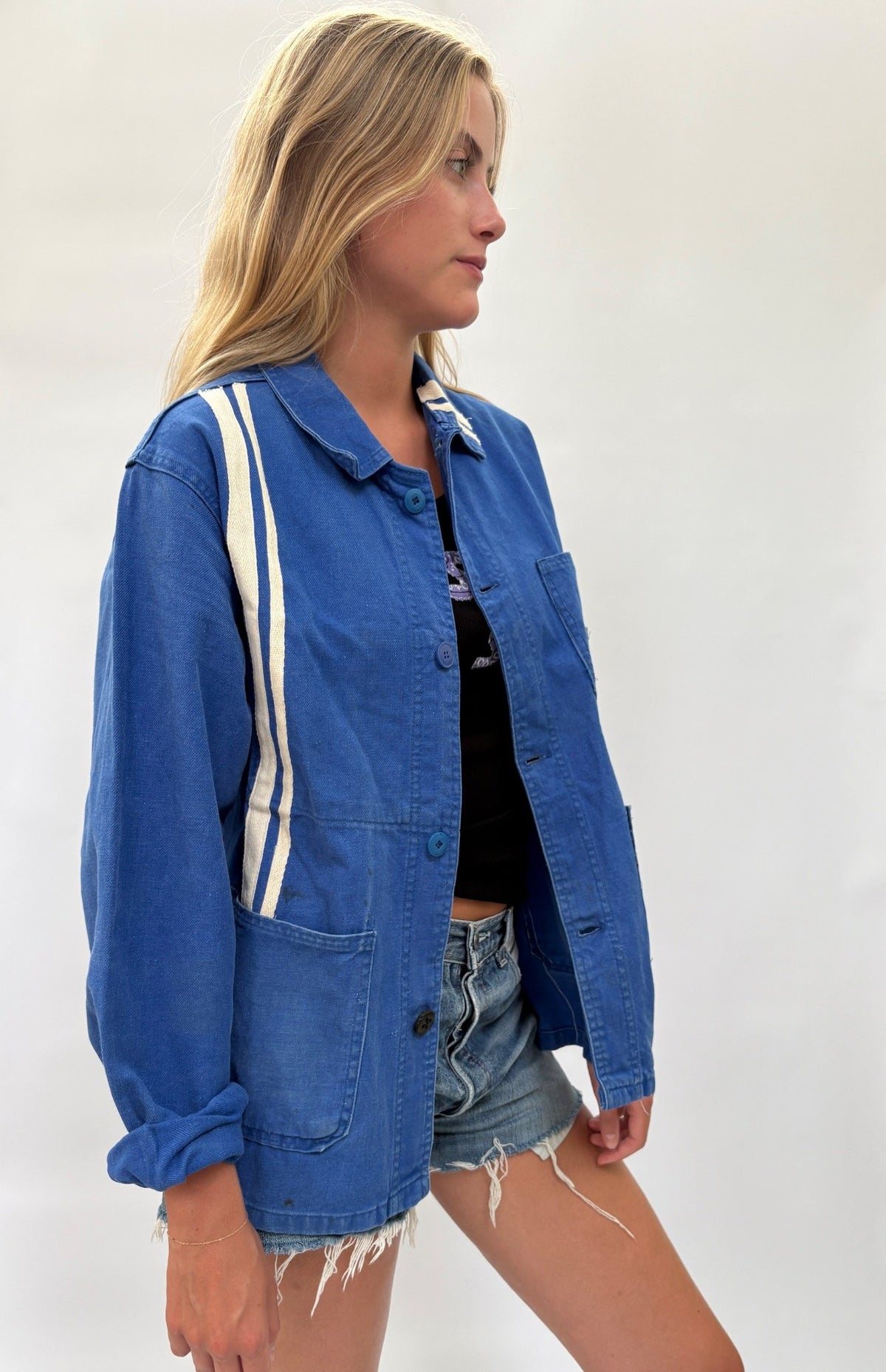 027.  French Workwear Jacket White Stripes