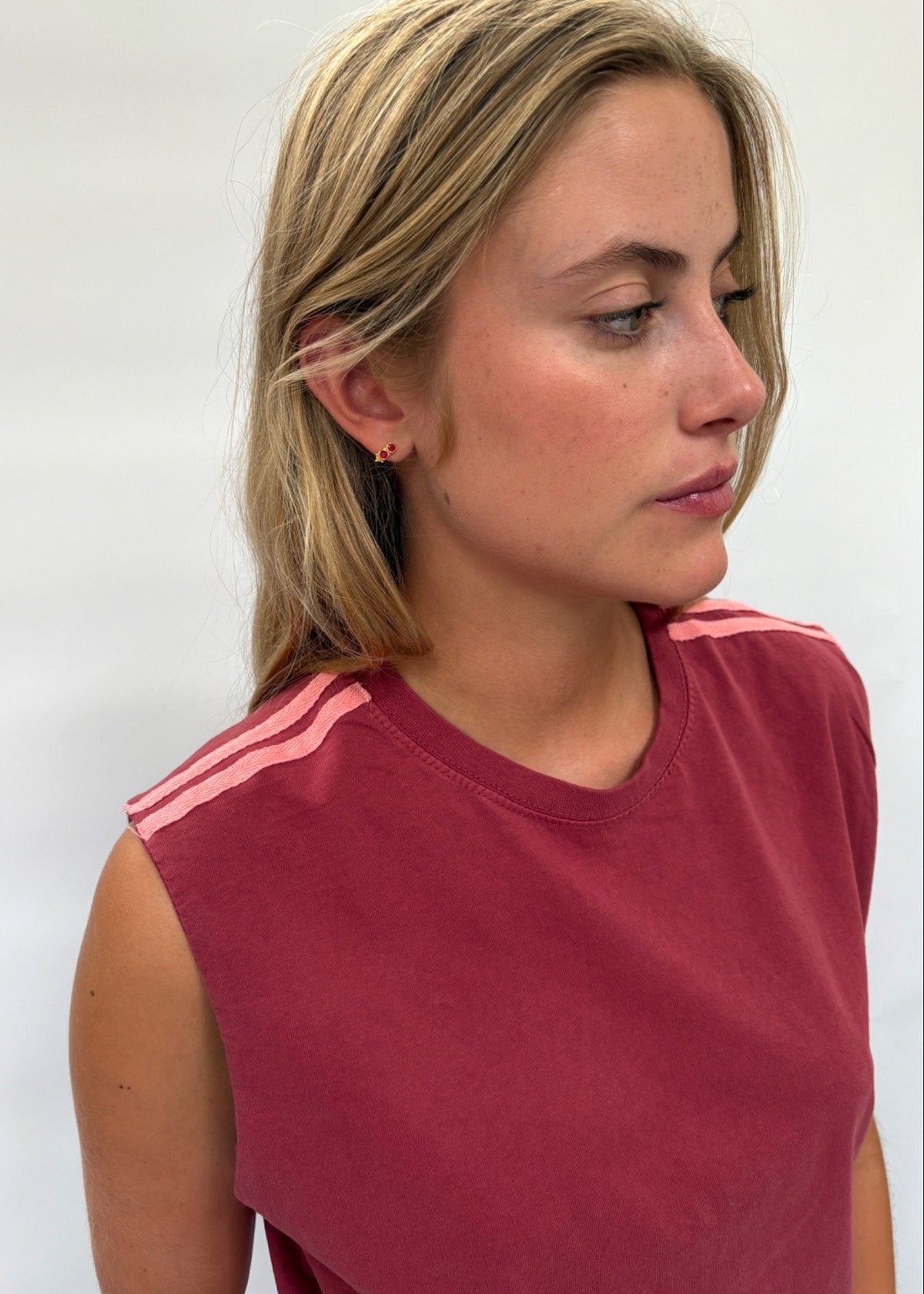 041. Red Tank With Tape Appliqué