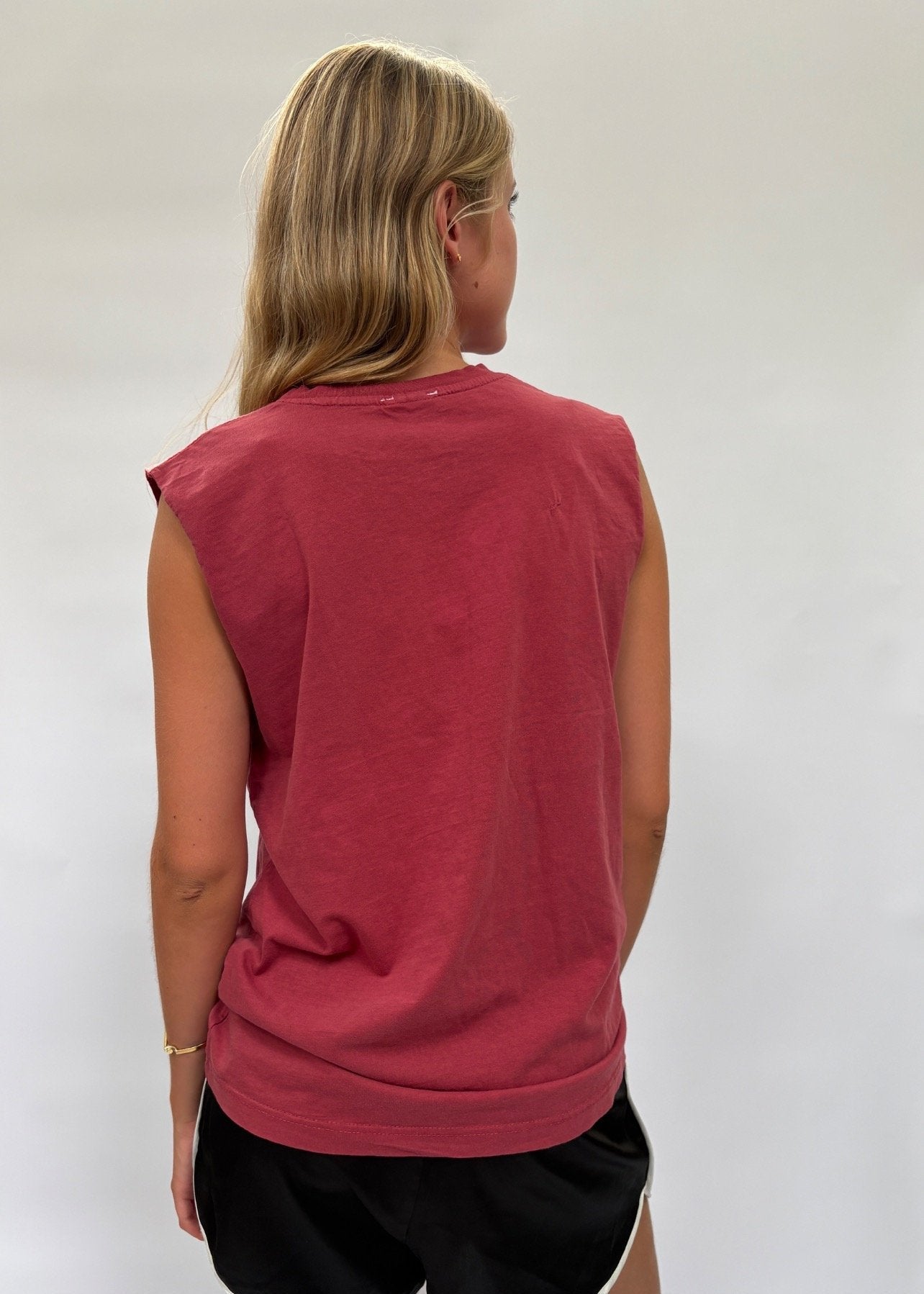 041. Red Tank With Tape Appliqué