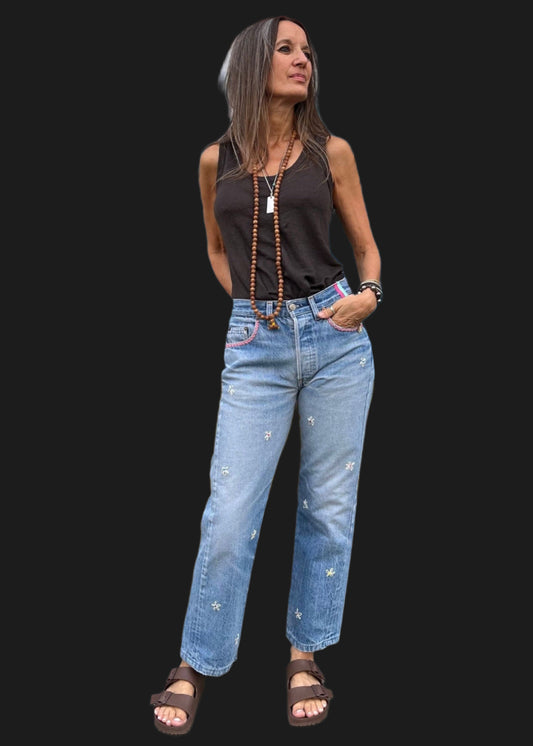 Daisy Embroidered Levi's