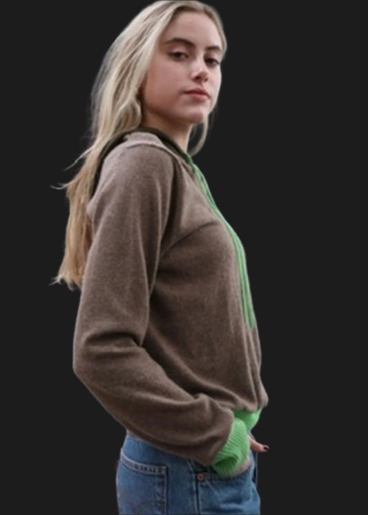 Sports-style Cashmere Hoodie Moss Green