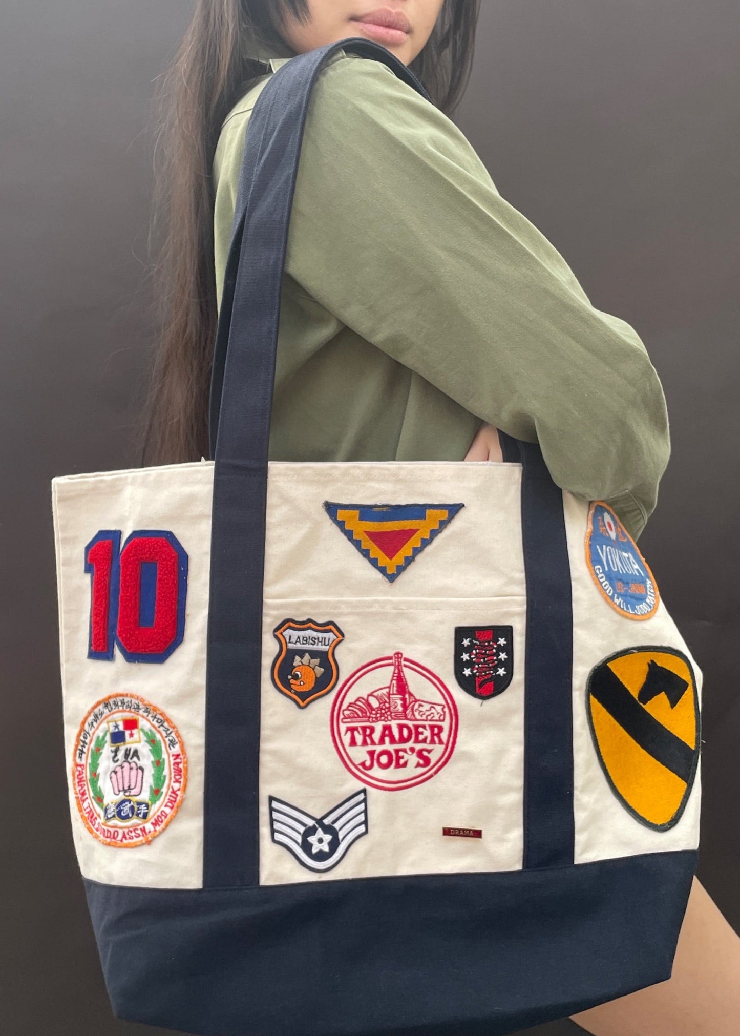 Vintage-Patched Trader Joes Tote L