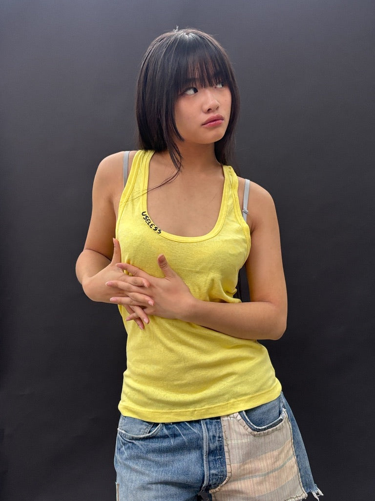 Bright Yellow Racer Back Tank with Colour Embroidery