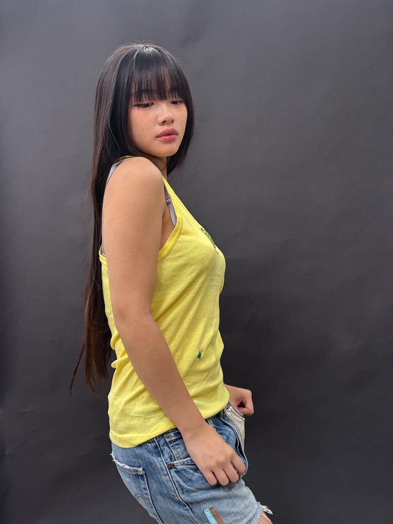 Bright Yellow Racer Back Tank with Colour Embroidery