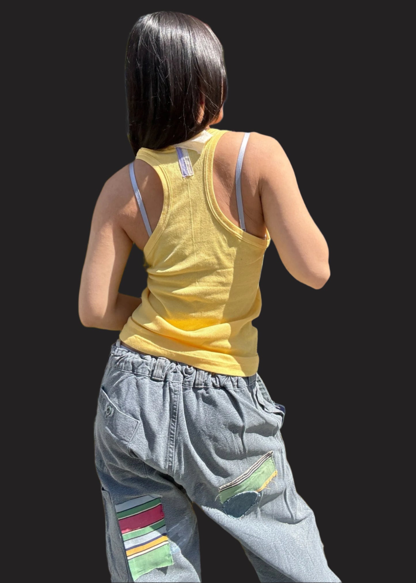 Yellow Racer Back Tank + Floral Embroidery
