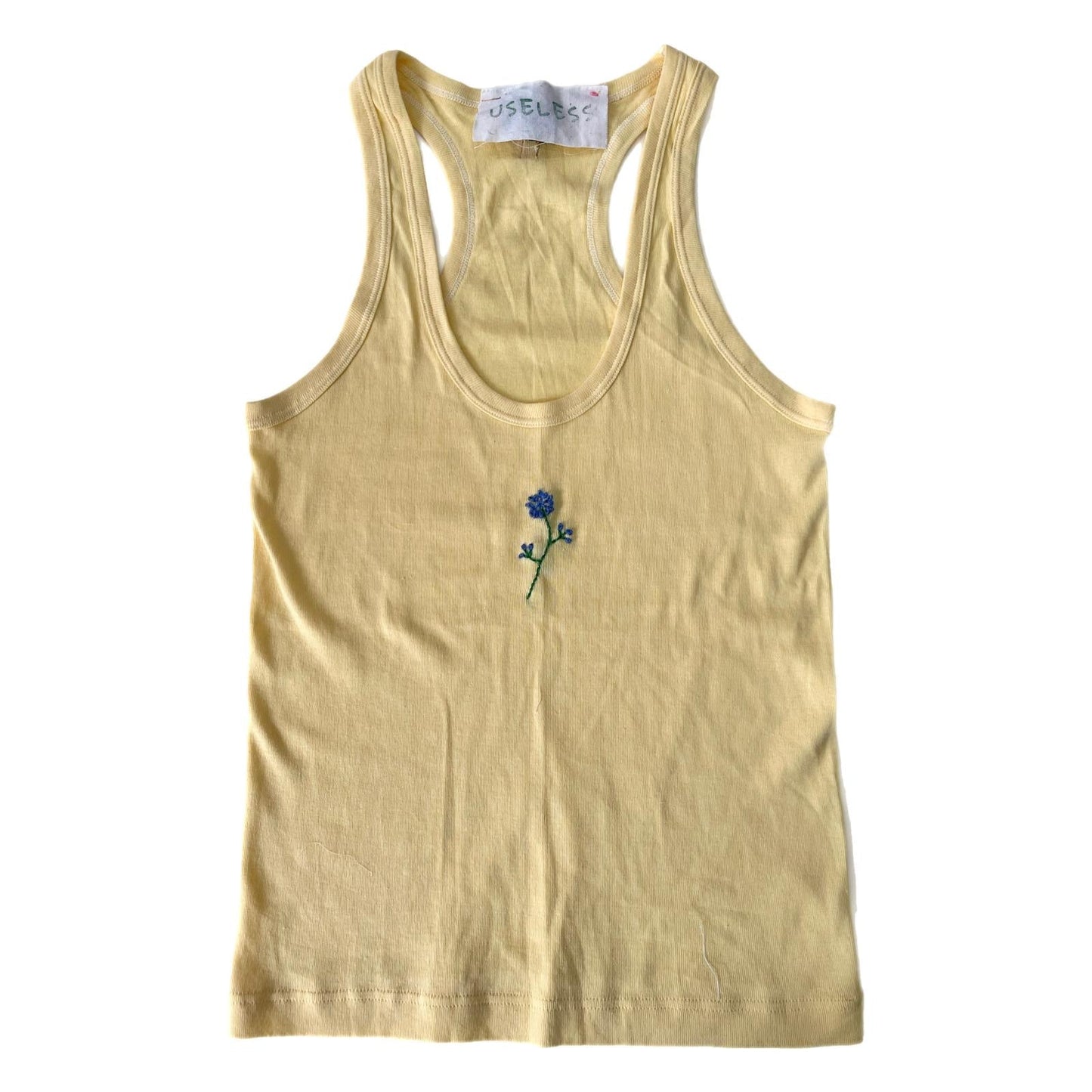 Yellow Racer Back Tank + Floral Embroidery