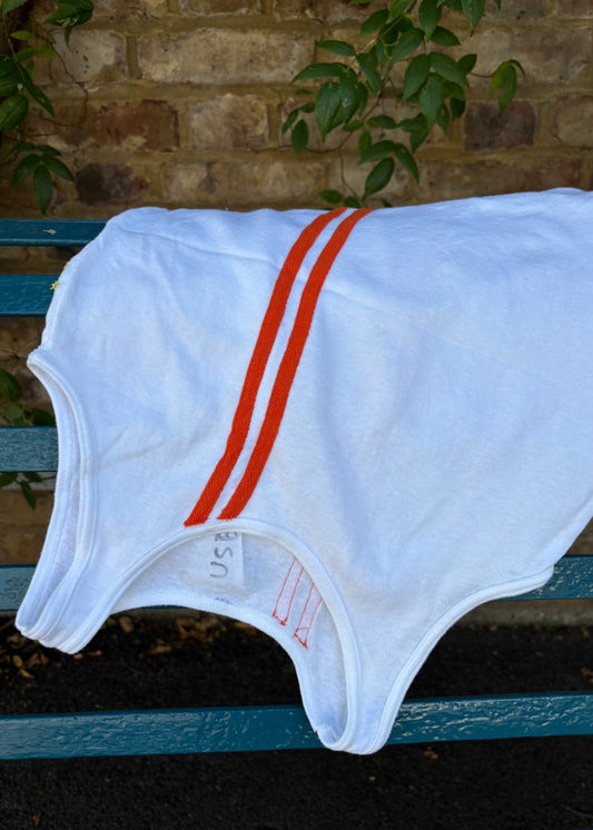 035. White Tank With Orange Stripes