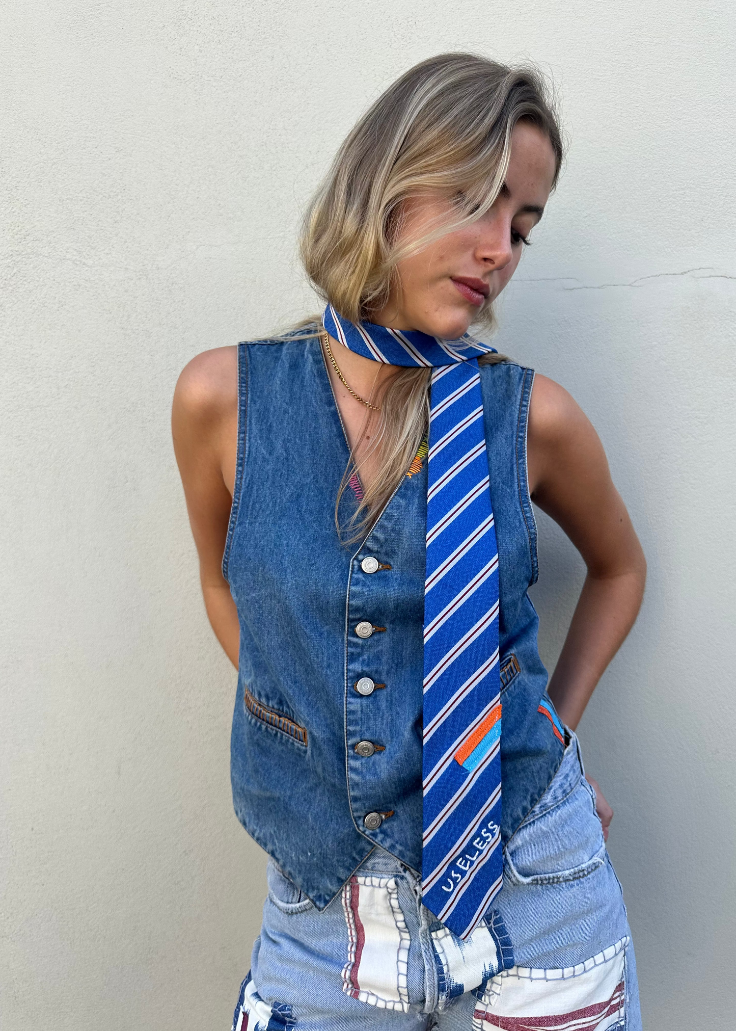 Denim Embroidered Waistcoat