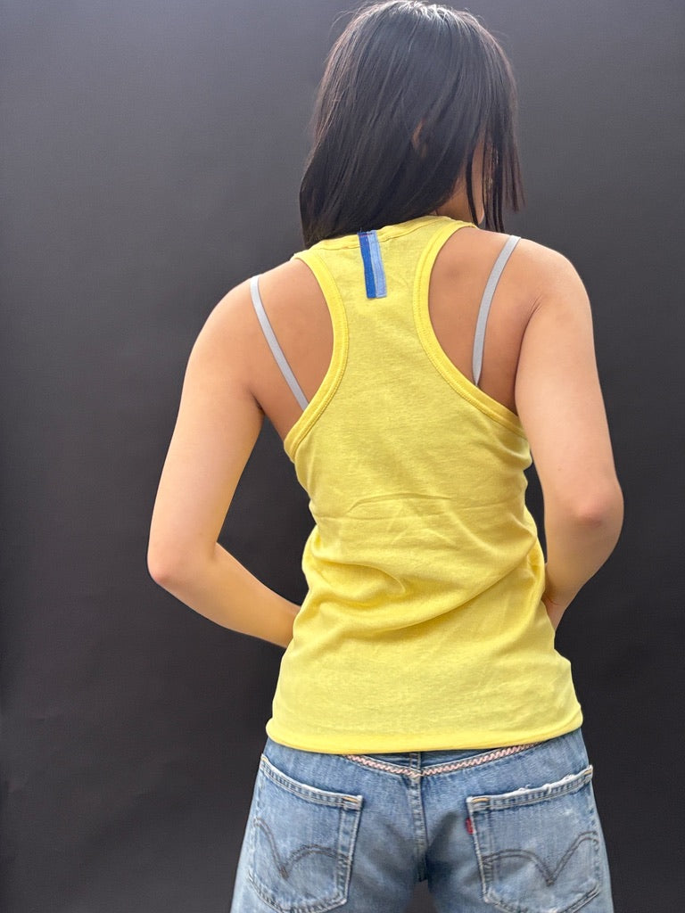 Bright Yellow Racer Back Tank with Colour Embroidery