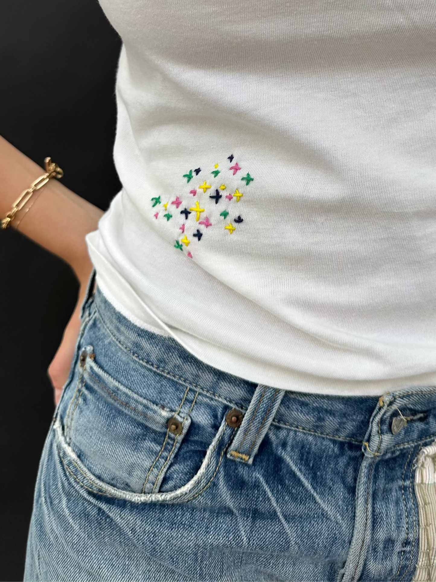 White Star Embroidery T Shirt