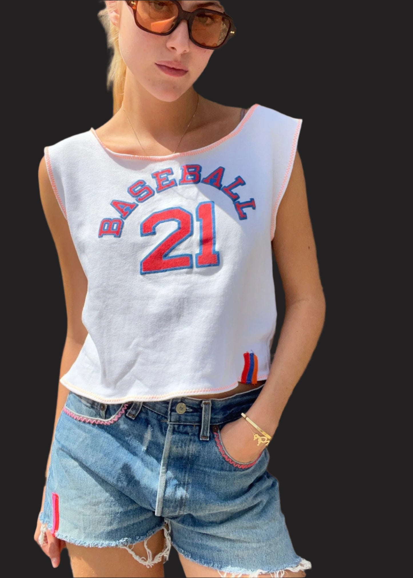 Print T Shirt with Neon Zig Zag Stitch