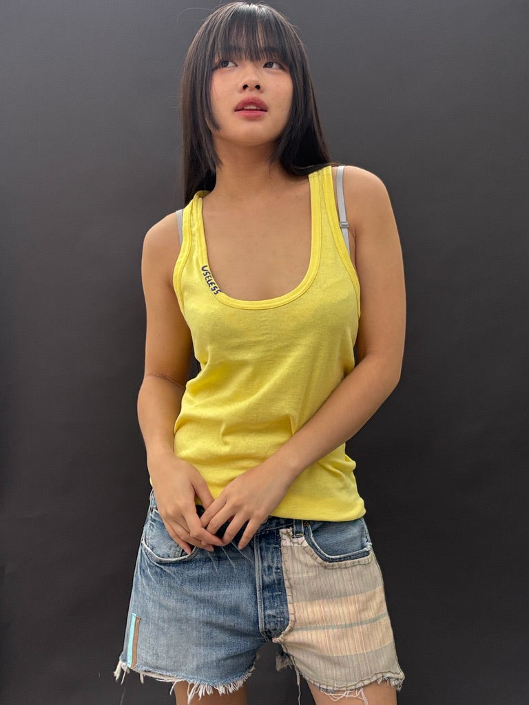 Bright Yellow Racer Back Tank with Colour Embroidery