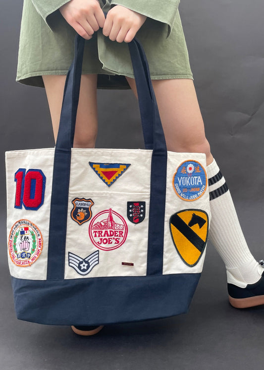 Vintage-Patched Trader Joes Tote L