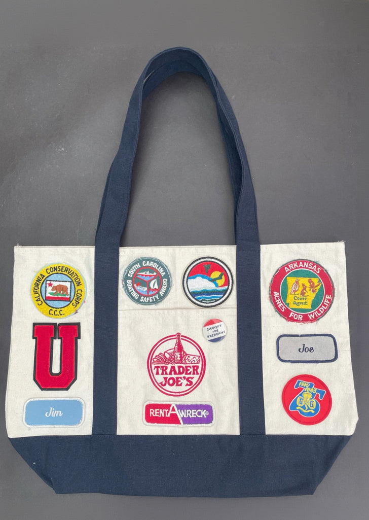 Vintage-Patched Trader Joes Tote L