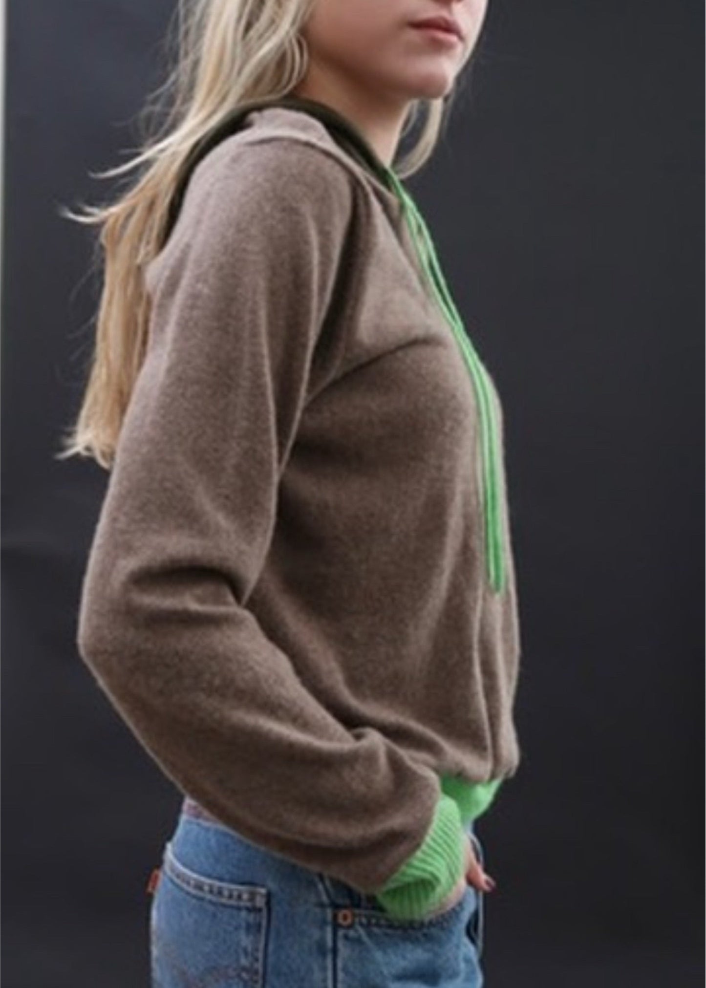 Sports-style Cashmere Hoodie Moss Green