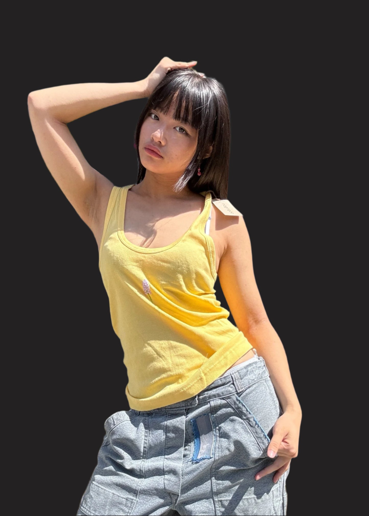 Yellow Racer Back Tank + Floral Embroidery