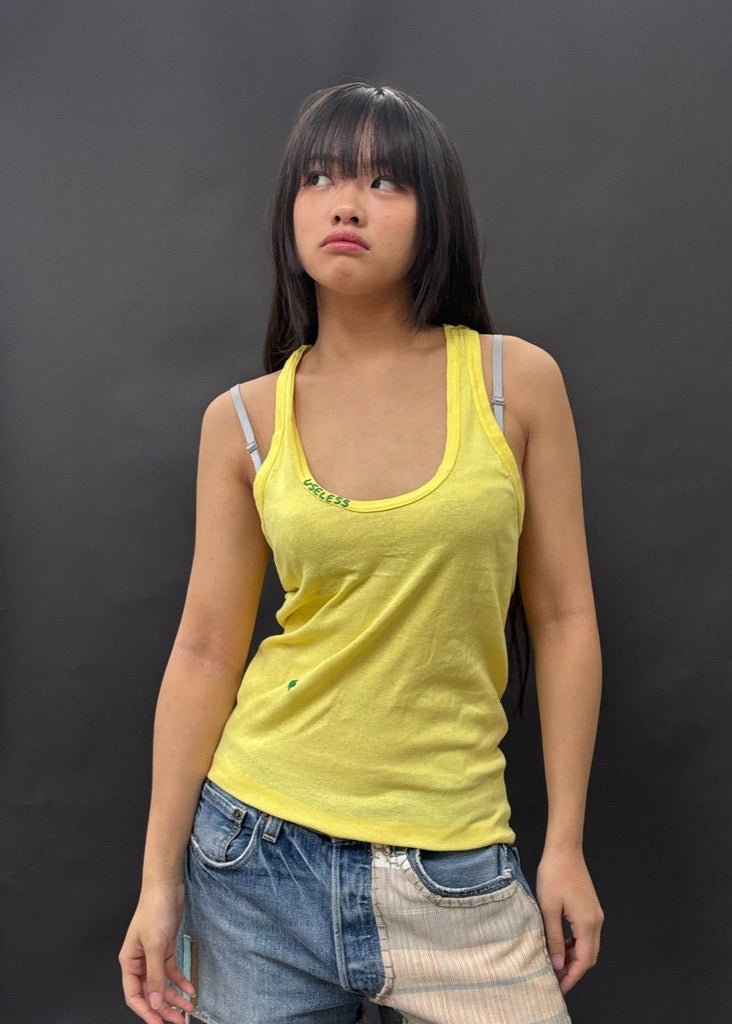 Bright Yellow Racer Back Tank with Colour Embroidery