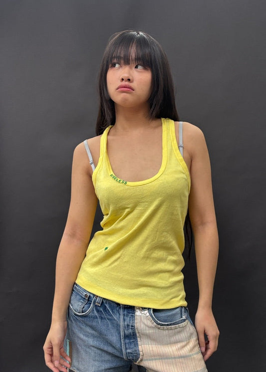 Bright Yellow Racer Back Tank with Colour Embroidery