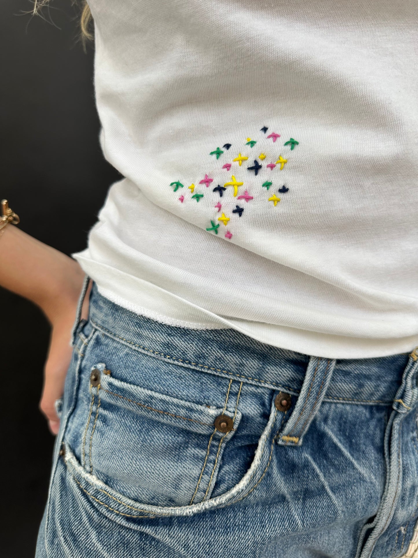 White Star Embroidery T Shirt
