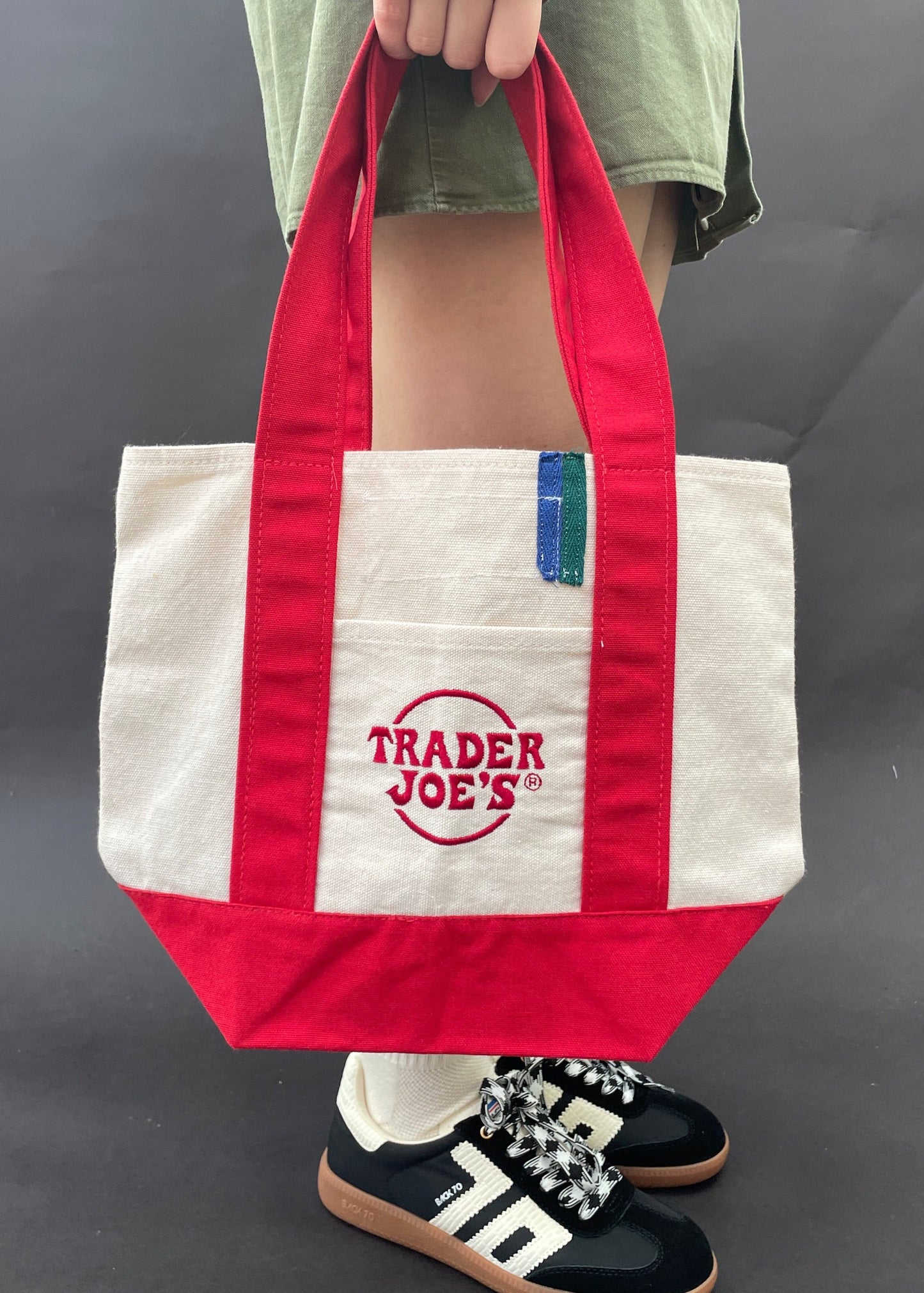 Vintage-Patched Trader Joes Tote S/M Red